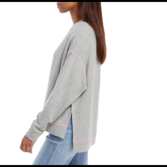 NWT Crown & Ivy Light Gray Sweatshirt with yellow, pink, and aqua stitching - Picture 3 of 6